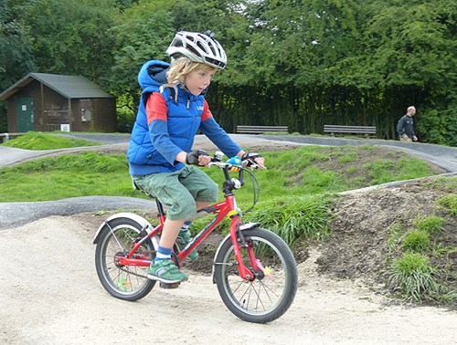 Solo biker on the pump track
